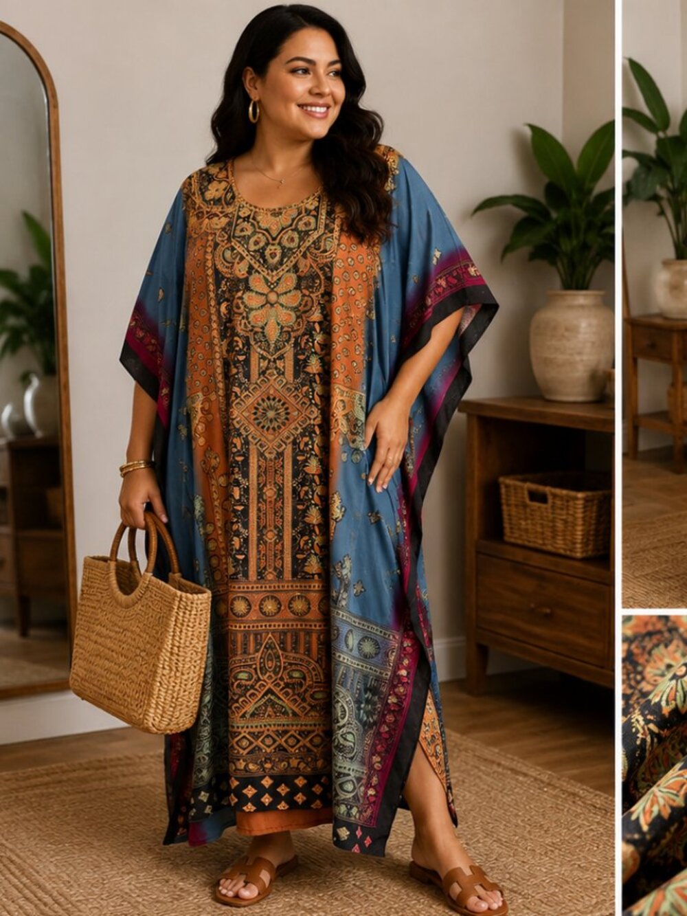 Santi Classics Boho Kaftan Maxi Dress | Multicolor Resort Cover-Up | One Size